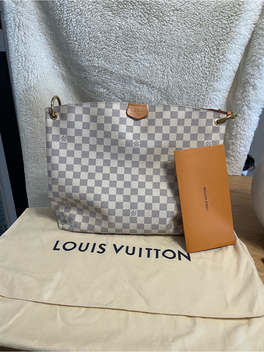 Louis Vuitton Graceful MM Damier Azur Checkered Tote with Tan Trim